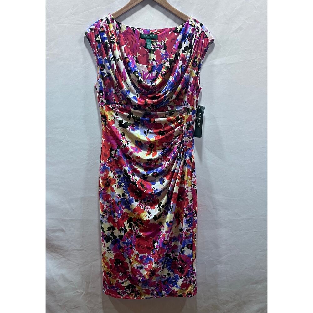 Lauren Ralph Lauren Floral Print Cowl-Neck Sleeveless Dress - Size 8‎ NWT